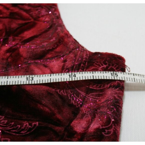 VTG Rave Red Velvet Burnout Corset Tank Top Size M Y2K Fairycore Gothic Hook‑Eye - Picture 7 of 8